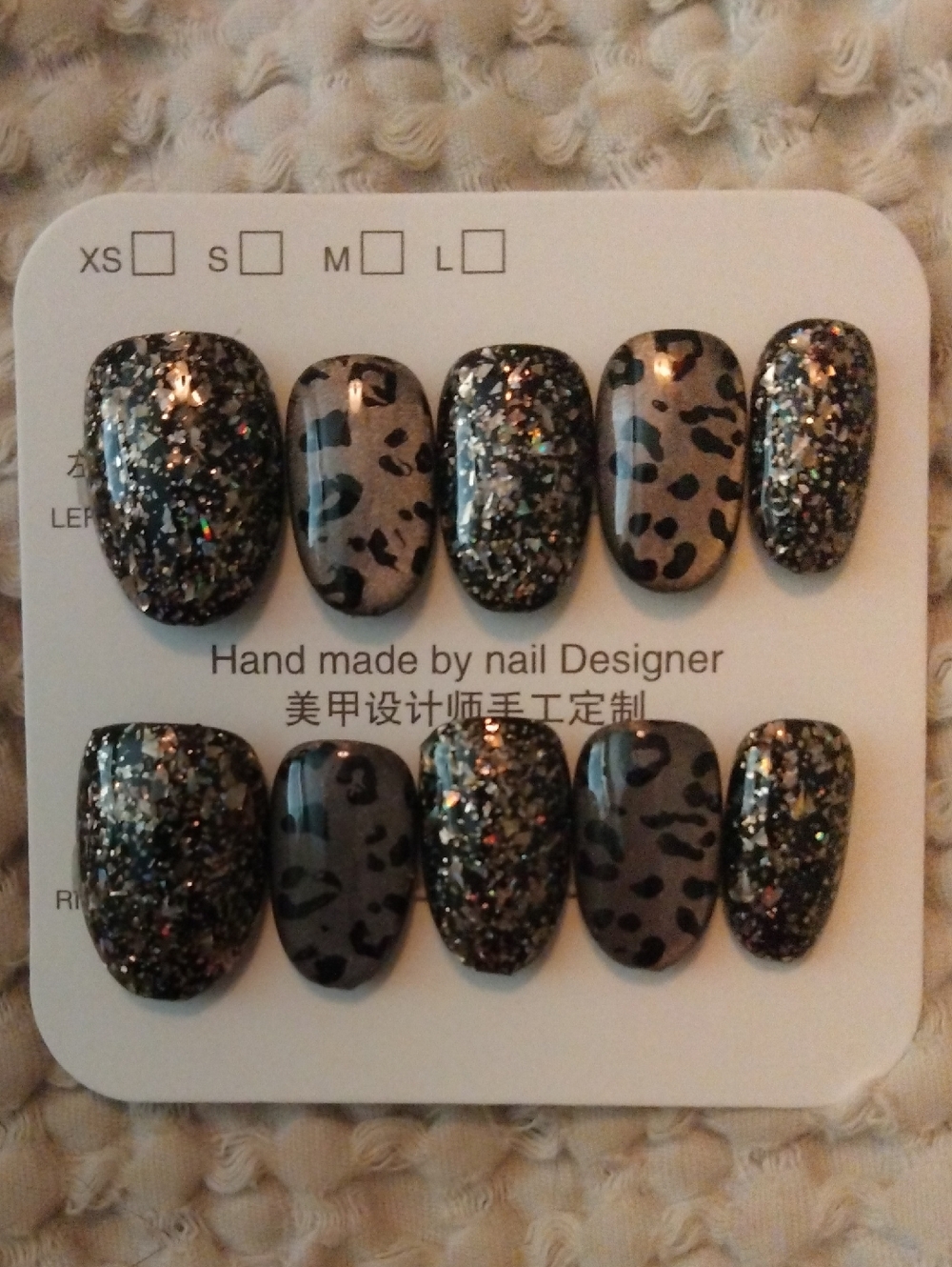 Black & Gray Leopard Print Glitter Size L Press-On Nails 💅